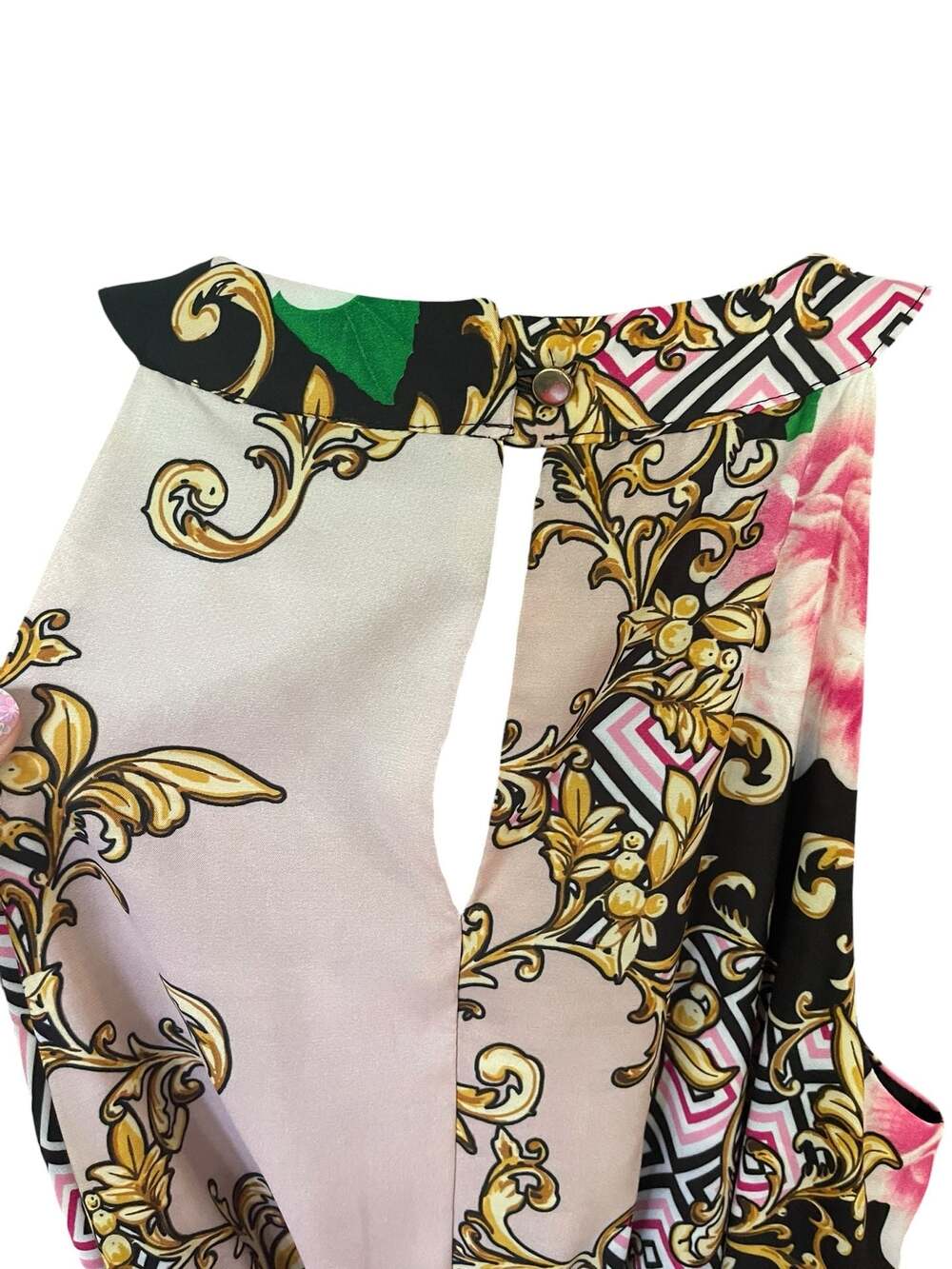 New York & Company Baroque Floral Maxi Dress Pink Gold Bold Print Resort Size S - Picture 8 of 10